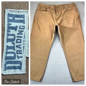 Duluth Trading‎ Co Khaki Canvas Work Pants Men 46x30 (42X29 1/2) Straight Leg